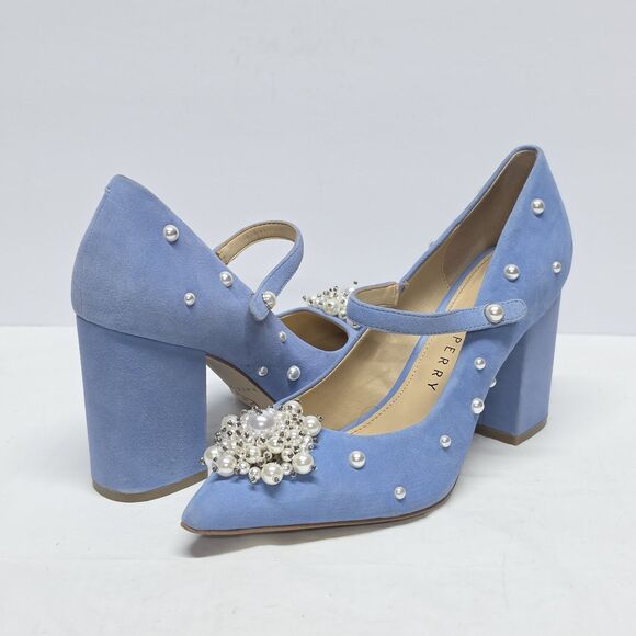 Katy Perry Collections Shoes - KATY PERRY Sadiee Women's Sky Blue Suede Mary Jane Pumps Size 8 Faux Pearls
